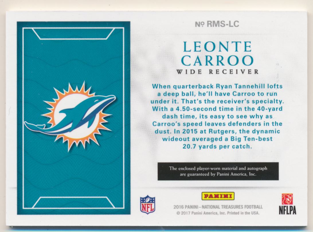 2016 Panini National Treasures Rookie Photo Shoot Material Signatures Numbers Green #17 Leonte Carroo/88
