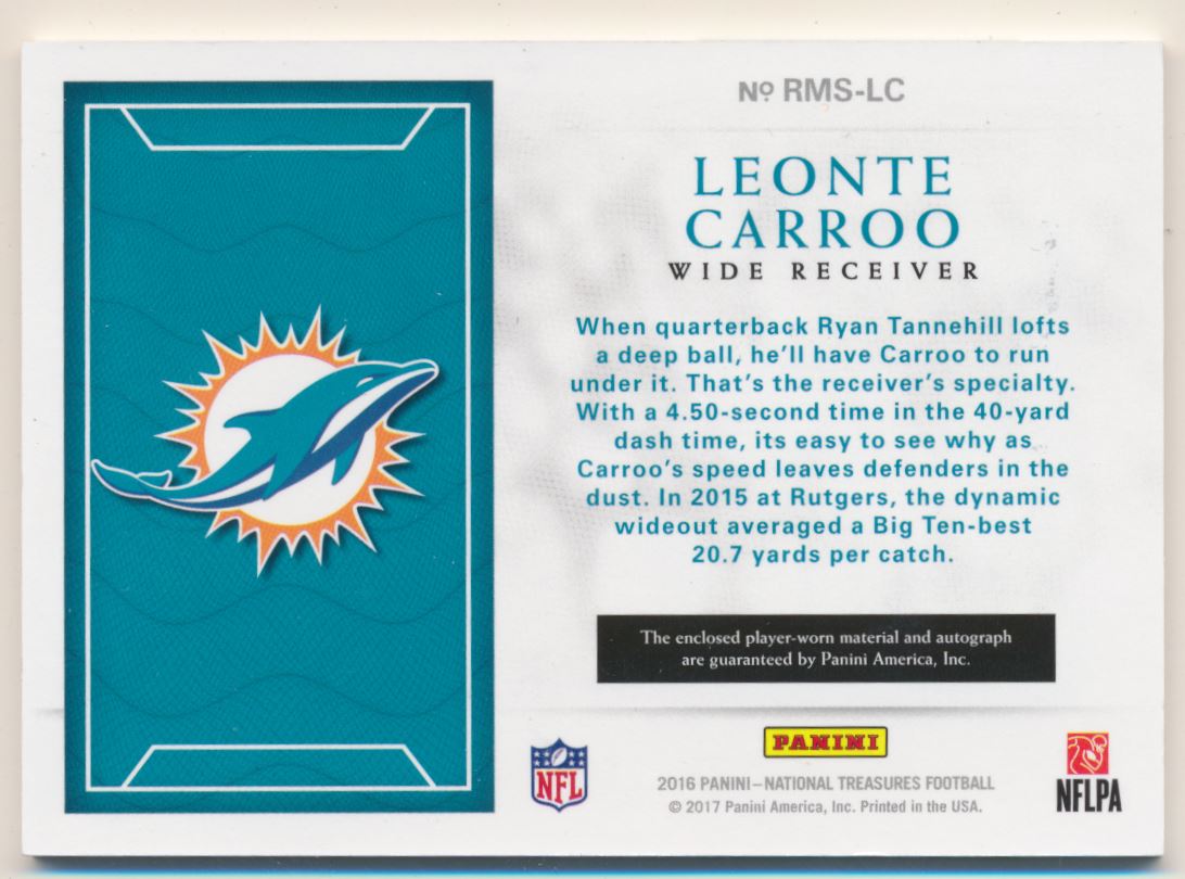 2016 Panini National Treasures Rookie Photo Shoot Material Signatures Numbers Green #17 Leonte Carroo/88