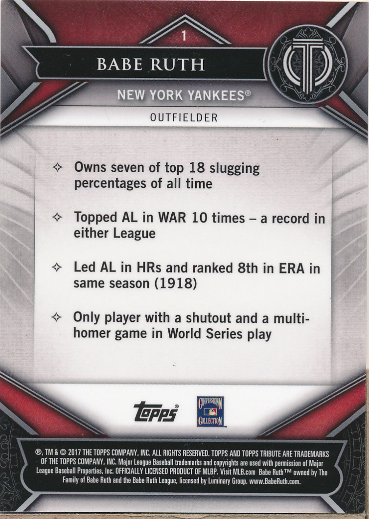 2017 Topps Tribute Green #1 Babe Ruth