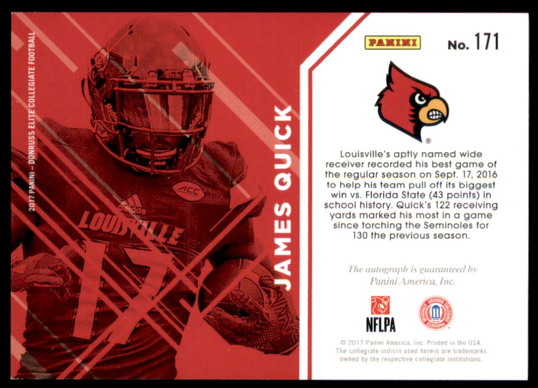 2017 Elite Draft Picks Draft Picks Autographs #171 James Quick back image