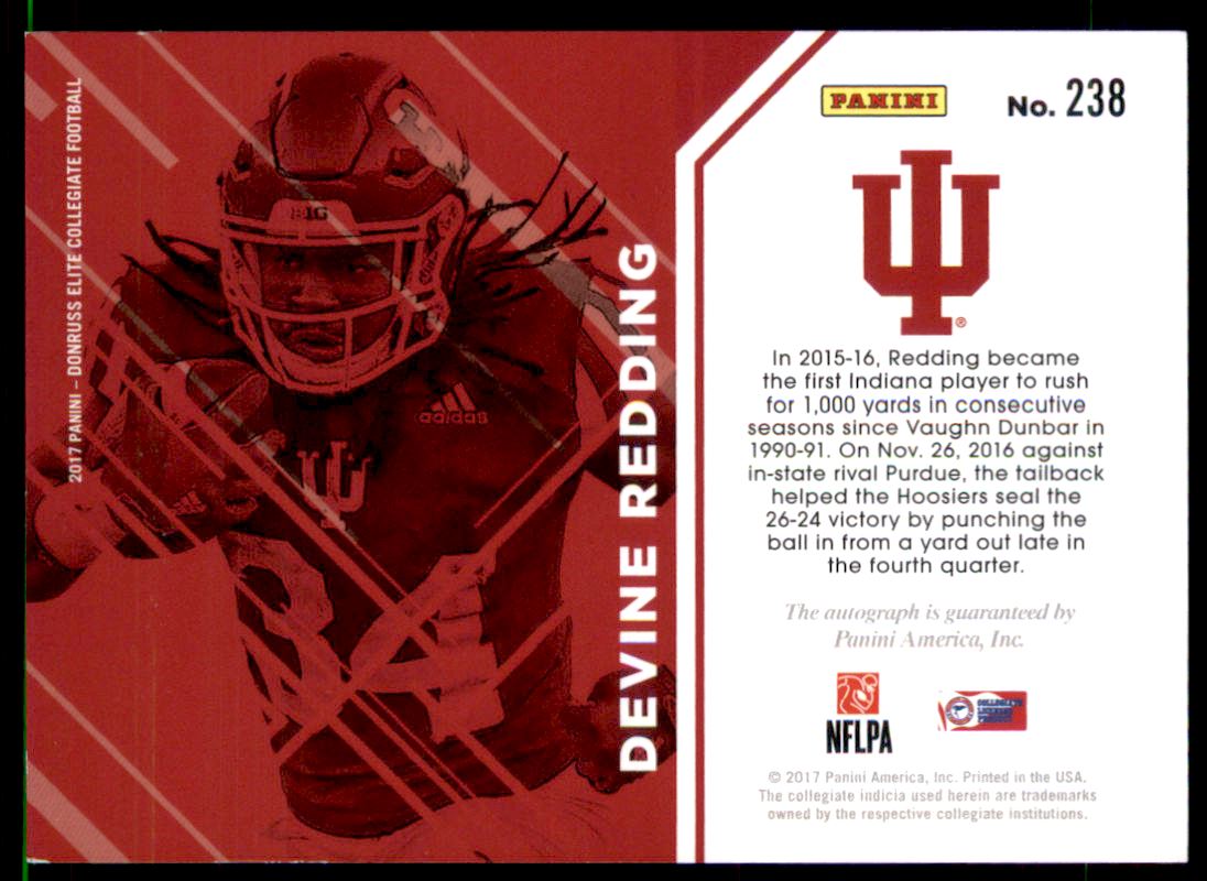 2017 Elite Draft Picks Draft Picks Autographs #238 Devine Redding back image