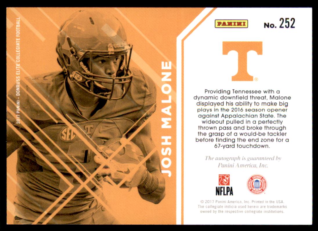 2017 Elite Draft Picks Draft Picks Autographs #252 Josh Malone back image