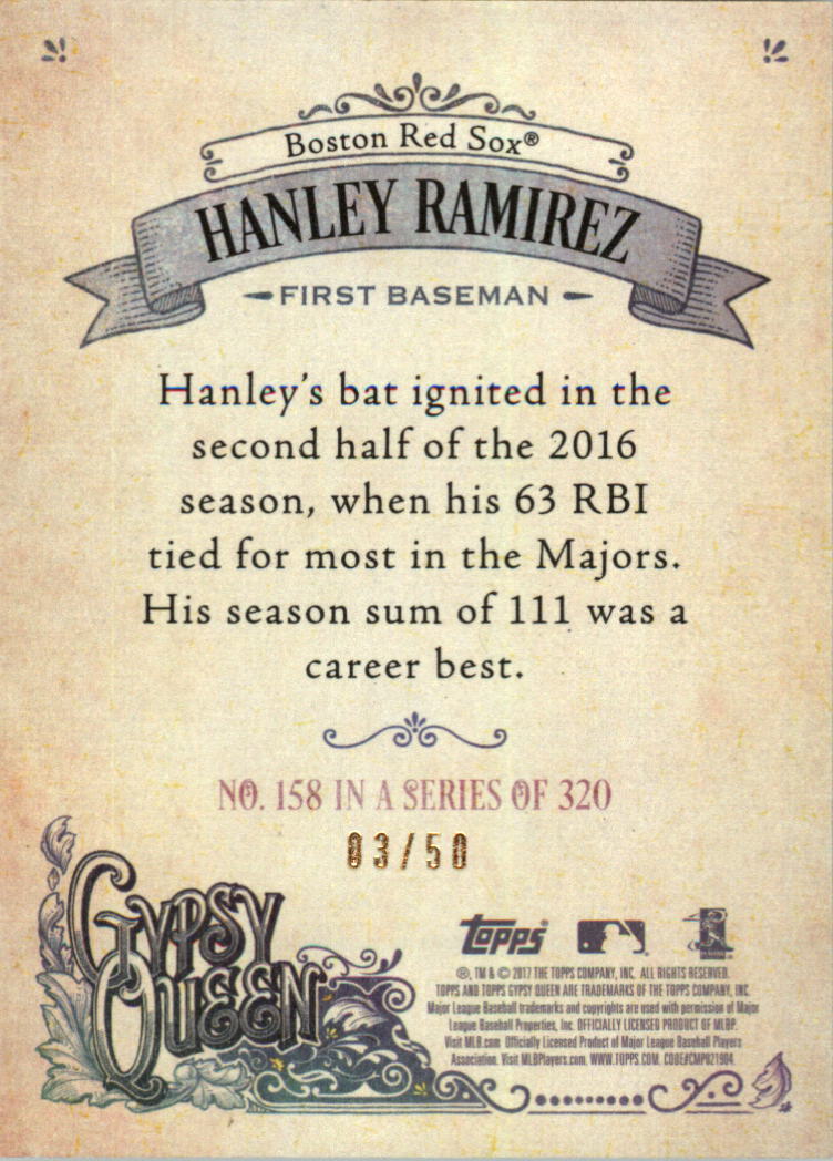 2017 Topps Gypsy Queen Black and White #158 Hanley Ramirez back image