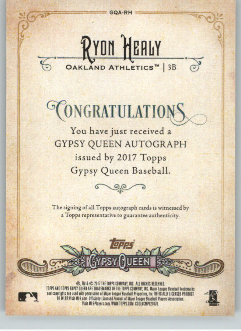 2017 Topps Gypsy Queen Autographs #GQARH Ryon Healy back image