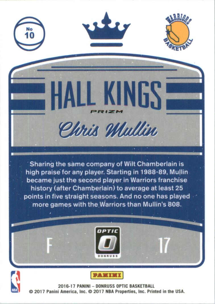 2016-17 Donruss Optic Hall Kings Holo #10 Chris Mullin back image
