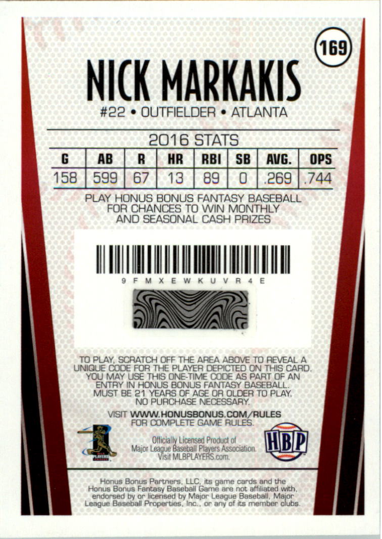 2017 Honus Bonus Fantasy Baseball Silver Foil #169 Nick Markakis back image