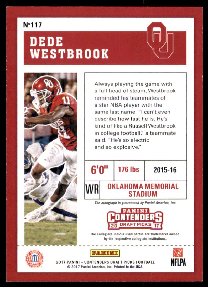 2017 Panini Contenders Draft Picks #117A Dede Westbrook AU RC SP1/red jsy ball high back image