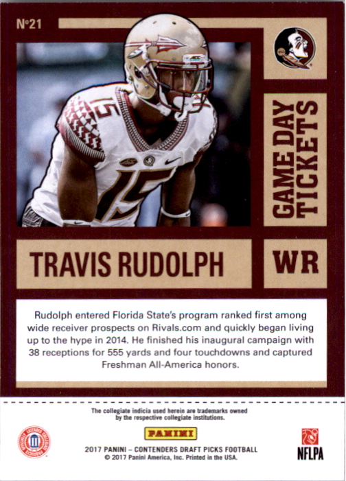 2017 Panini Contenders Draft Picks Game Day Tickets #21 Travis Rudolph