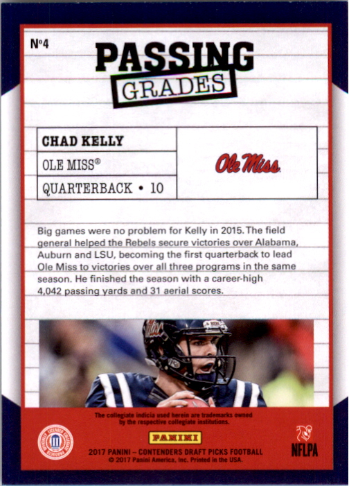 2017 Panini Contenders Draft Picks Passing Grades #4 Chad Kelly