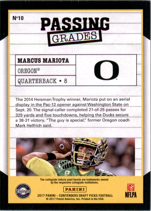 2017 Panini Contenders Draft Picks Passing Grades #10 Marcus Mariota