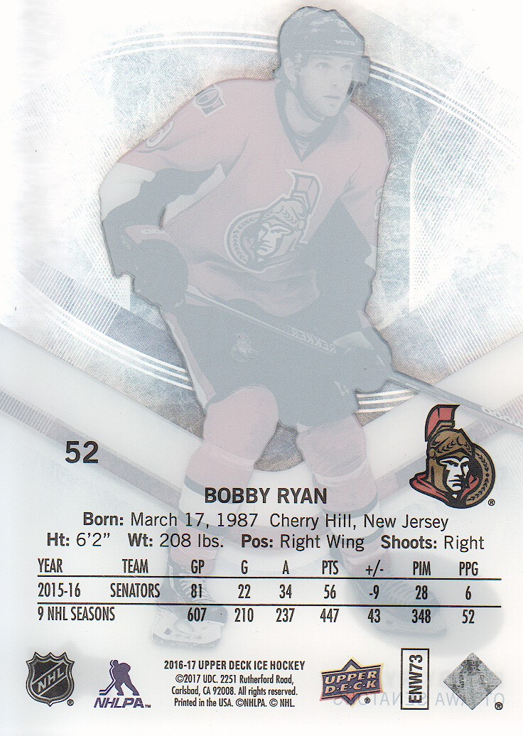 2016-17 Upper Deck Ice #52 Bobby Ryan back image