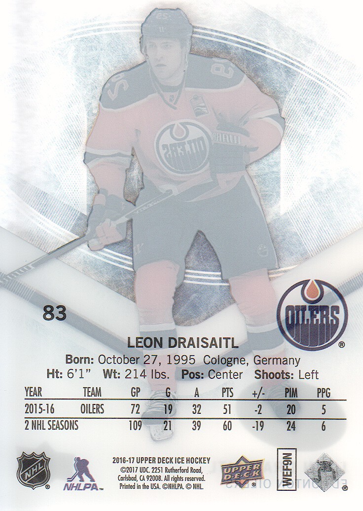 2016-17 Upper Deck Ice #83 Leon Draisaitl back image