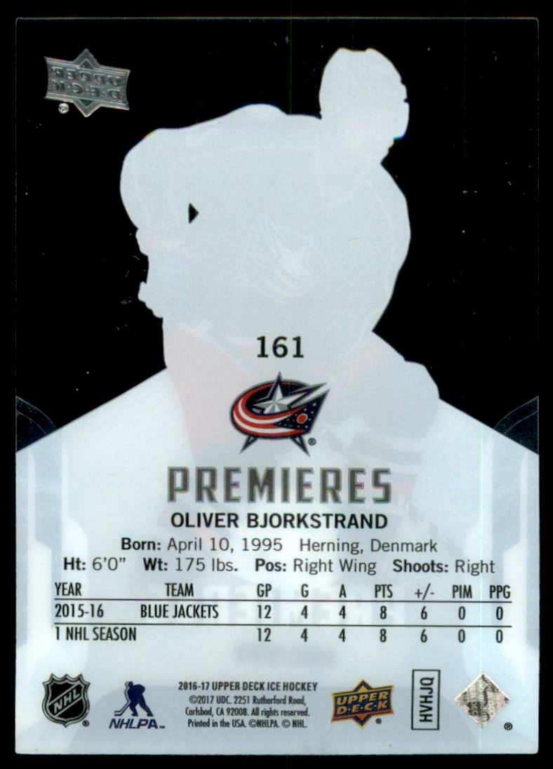 2016-17 Upper Deck Ice #161 Oliver Bjorkstrand RC