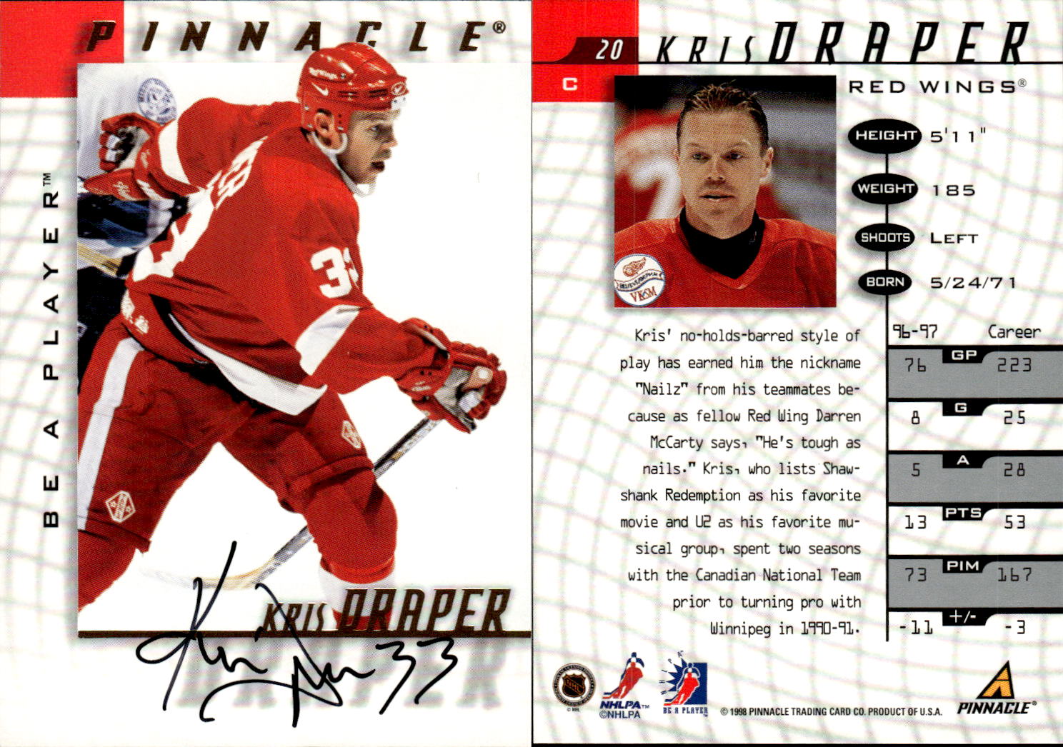 1997-98 Be A Player Autographs #20 Kris Draper