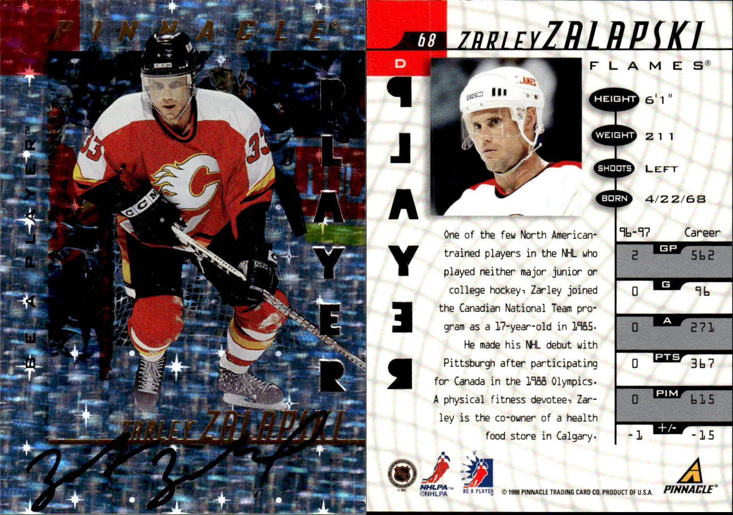 1997-98 Be A Player Autographs Prismatic Die Cut #68 Zarley Zalapski