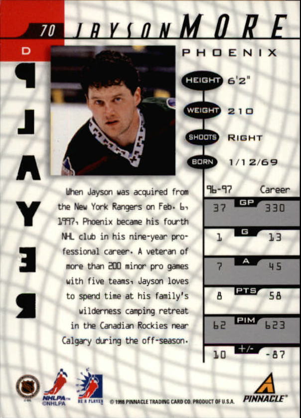 1997-98 Be A Player Autographs Prismatic Die Cut #70 Jayson More back image