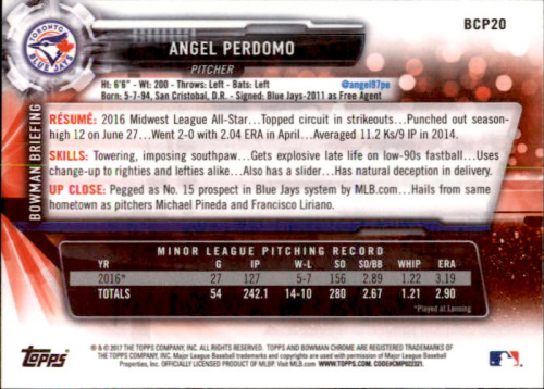 2017 Bowman Chrome Prospects #BCP20 Angel Perdomo back image