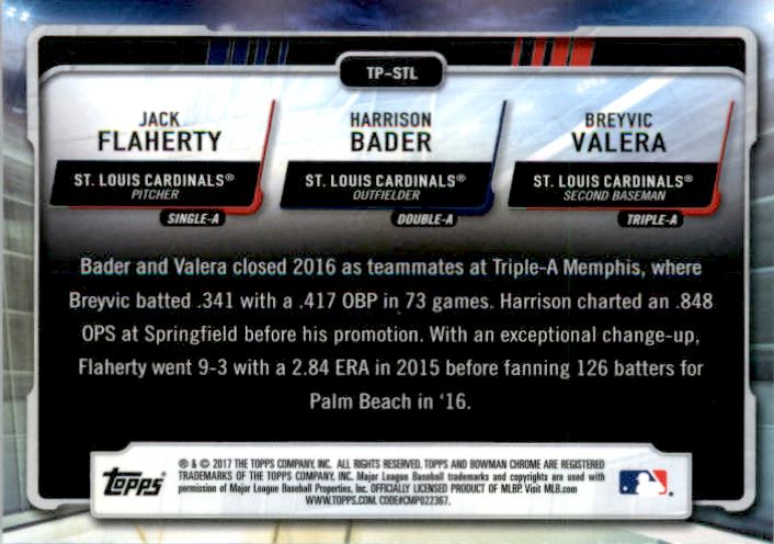 2017 Bowman Chrome Talent Pipeline Refractors #TPSTL Jack Flaherty/Harrison Bader/Breyvic Valera