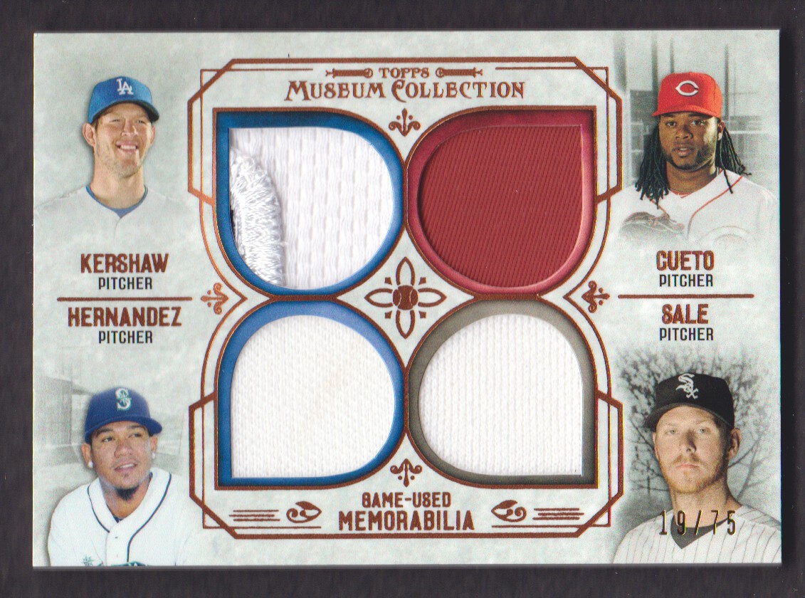 2015 Topps Museum Collection Primary Pieces Four Player Quad Relics Copper #PPFQKC Clayton Kershaw/Felix Hernandez/Johnny Cueto/Chris Sale