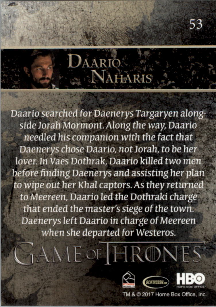2017 Rittenhouse Game of Thrones Season Six #53 Daario Naharis back image
