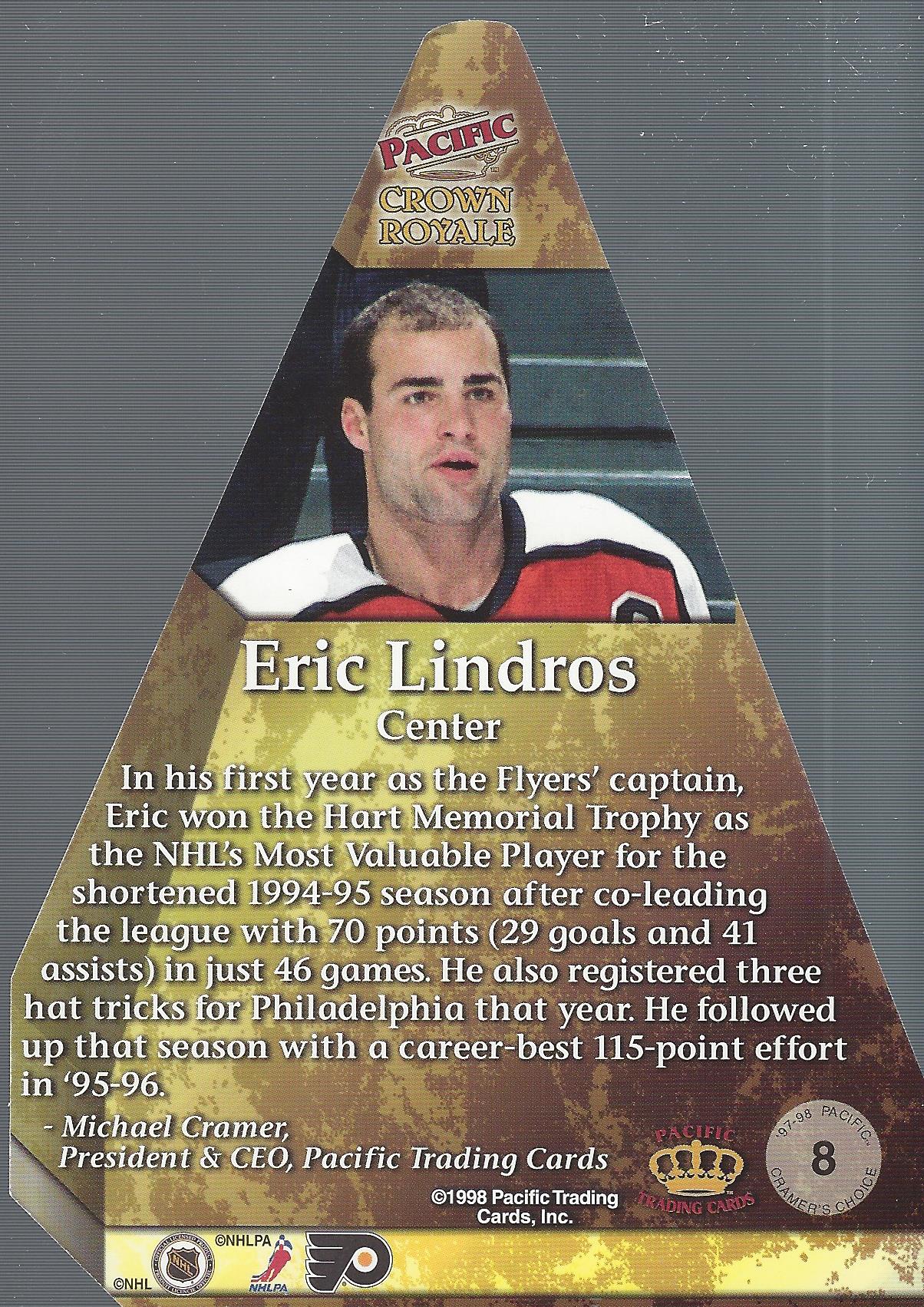 1997-98 Crown Royale Cramer's Choice Jumbos #8 Eric Lindros back image