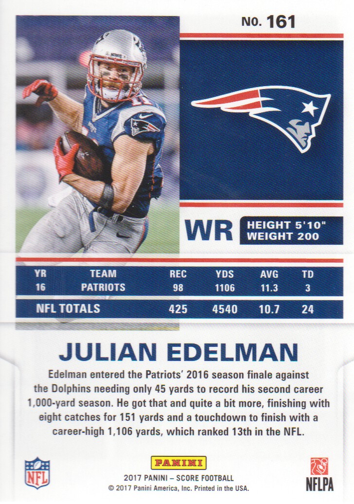 2017 Score #161 Julian Edelman back image