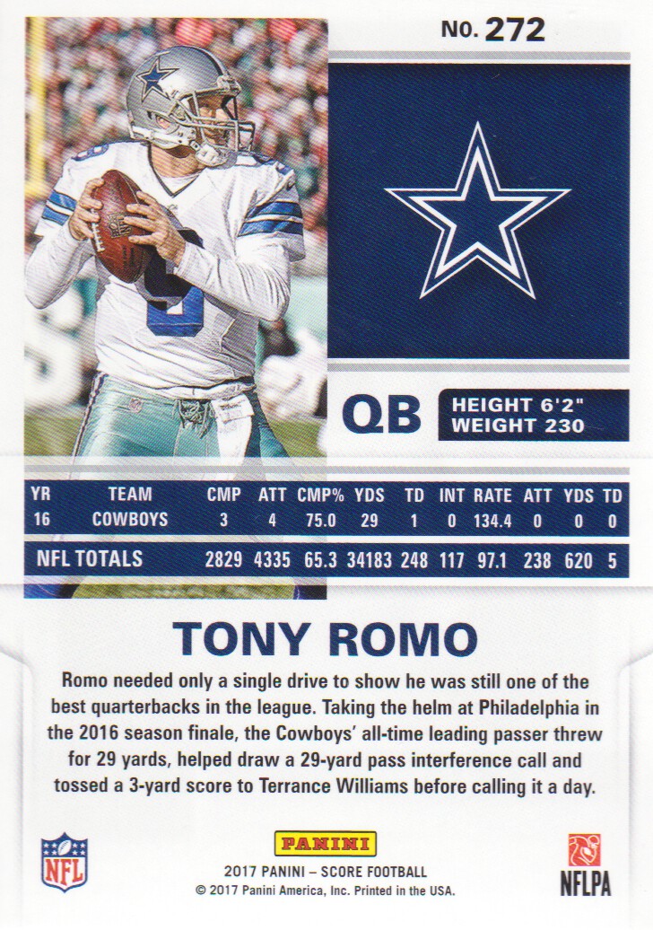 2017 Score #272 Tony Romo back image