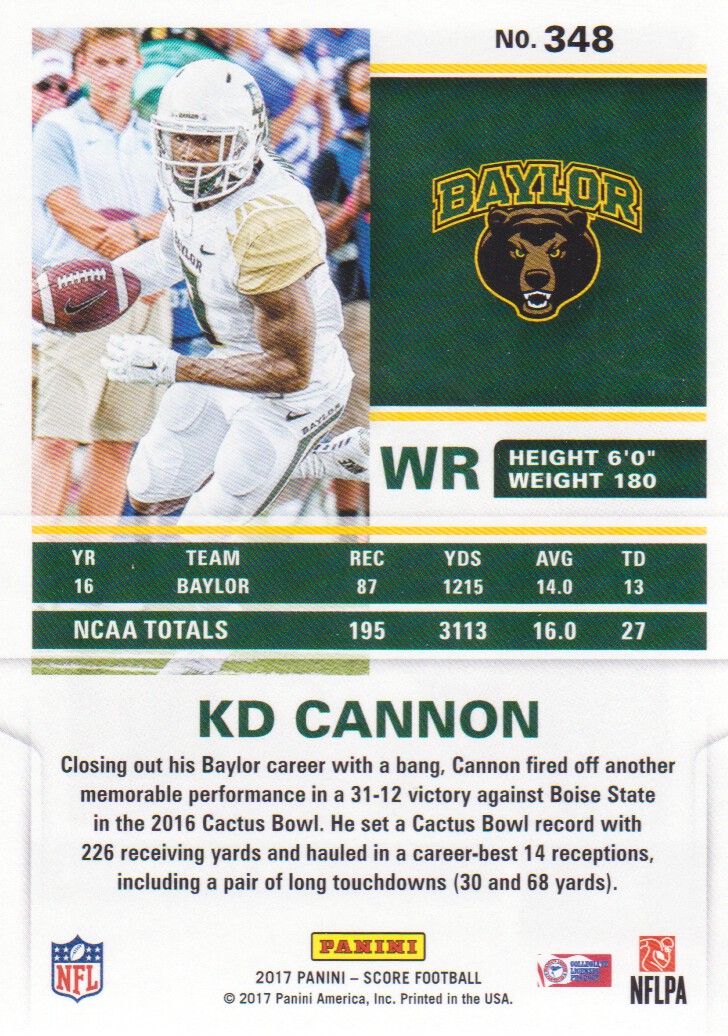2017 Score #348 KD Cannon RC back image