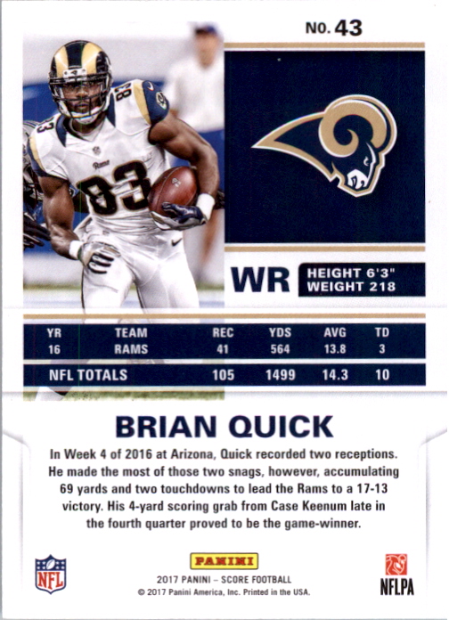 2017 Score Artist's Proof #43 Brian Quick back image