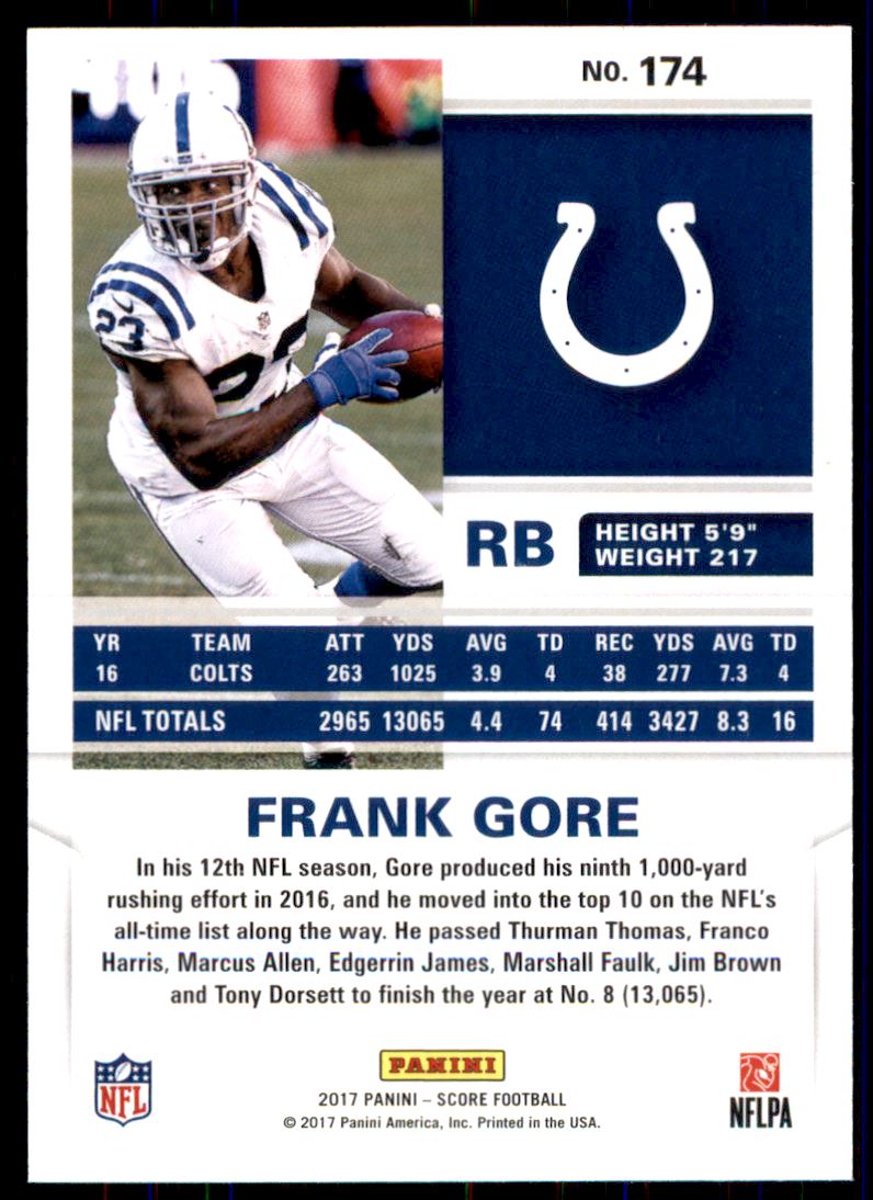 2017 Score Gold Zone #174 Frank Gore back image