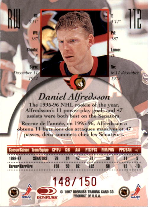 1997-98 Donruss Canadian Ice Dominion Series #112 Daniel Alfredsson back image