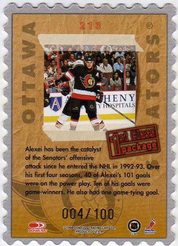 1997-98 Donruss Priority Stamp of Approval #213 Alexei Yashin back image
