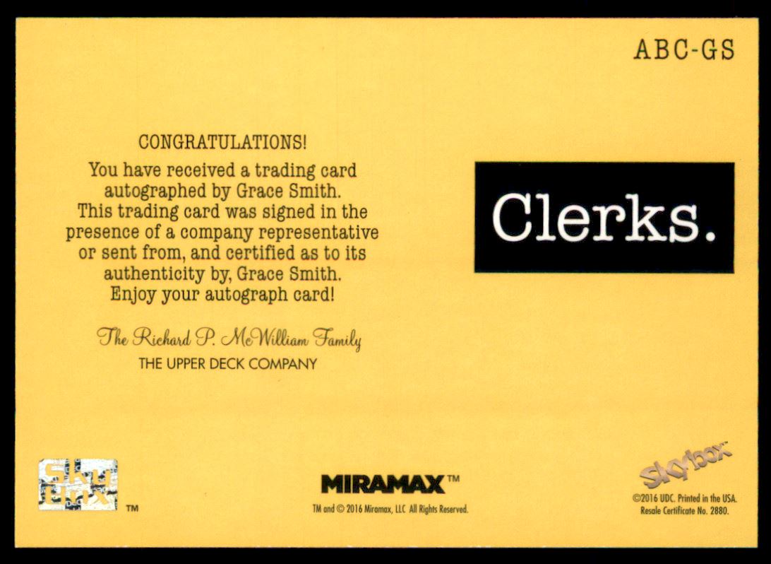 2017 SkyBox Clerks Big Choice Autographs #ABCGS Grace Smith as Milk Maid back image