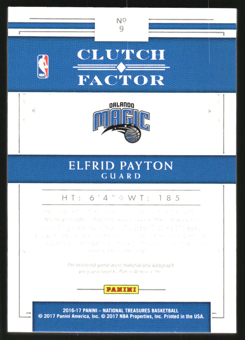 2016-17 Panini National Treasures Clutch Factor Jersey Autographs #9 Elfrid Payton/75