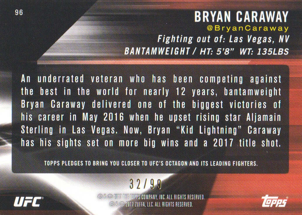 2017 Topps UFC Knockout Blue #96 Bryan Caraway back image