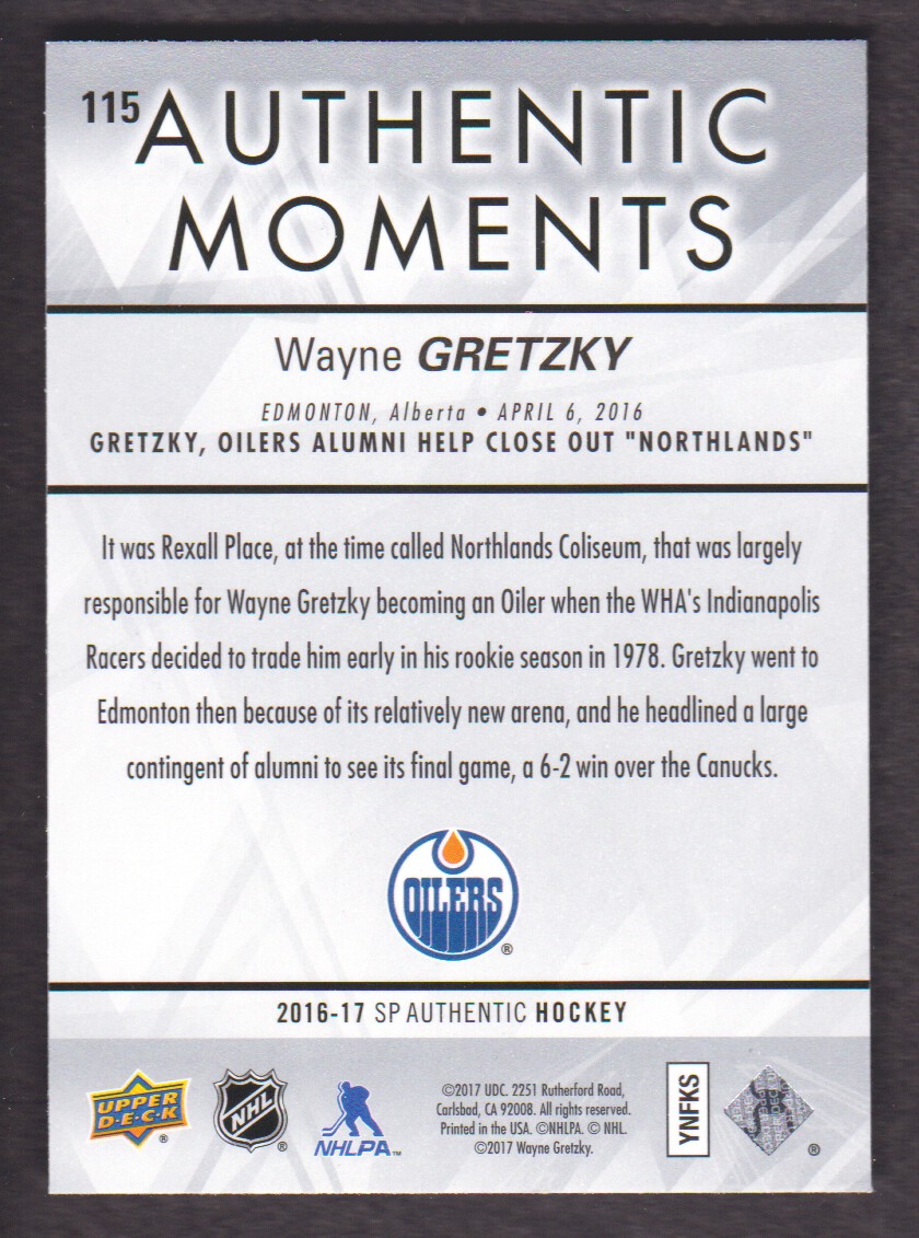 2016-17 SP Authentic #115 Wayne Gretzky AM back image
