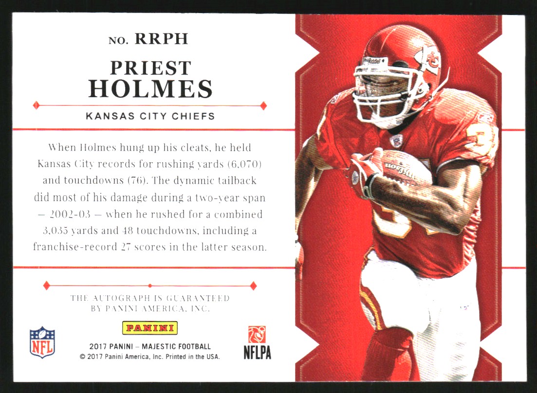 2017 Panini Majestic Regal Runners Autographs Gold #12 Priest Holmes/25 back image