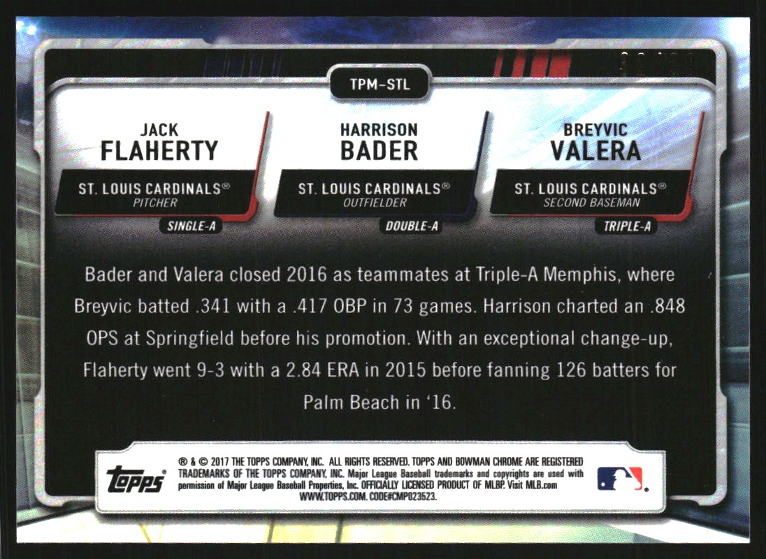 2017 Bowman Chrome Mega Box Talent Pipeline Green Refractors #TPSTL Jack Flaherty/Harrison Bader/Breyvic Valera