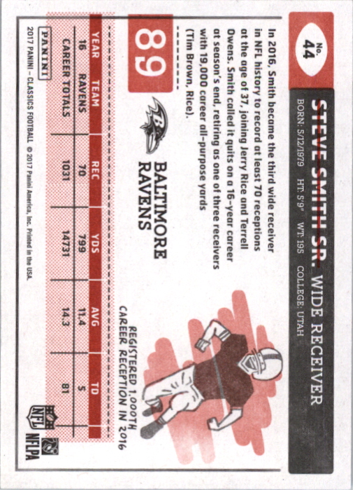 2017 Classics Red Back #44 Steve Smith Sr. back image