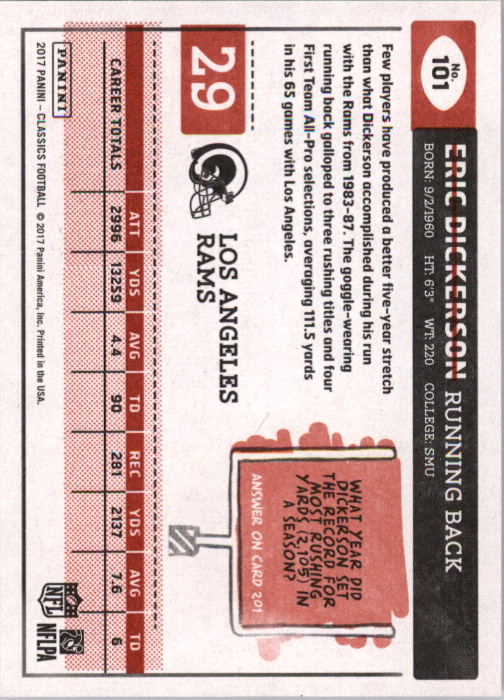 2017 Classics Red Back #101 Eric Dickerson back image