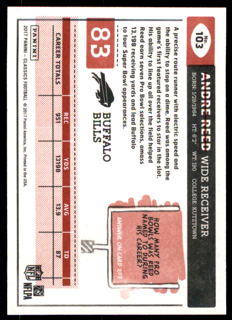 2017 Classics Red Back #103 Andre Reed back image