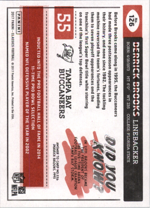 2017 Classics Red Back #126 Derrick Brooks back image