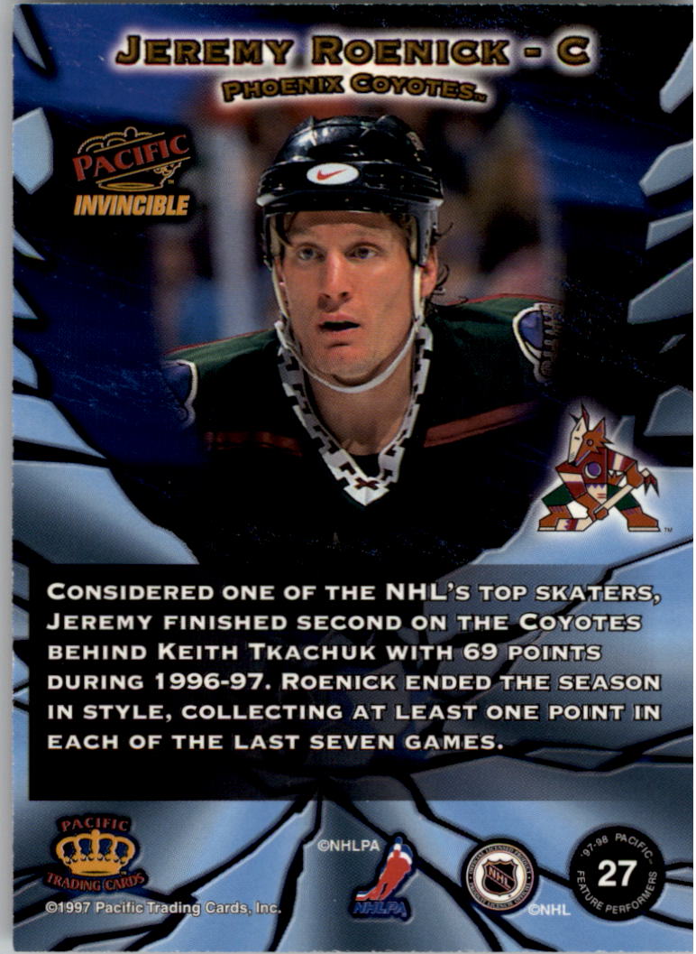 1997-98 Pacific Invincible Feature Performers #27 Jeremy Roenick back image