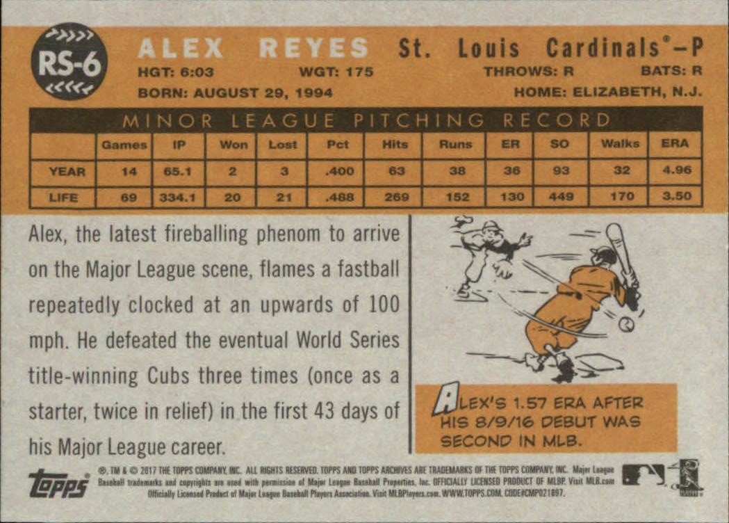 2017 Topps Archives '60 Rookie Stars #RS6 Alex Reyes back image