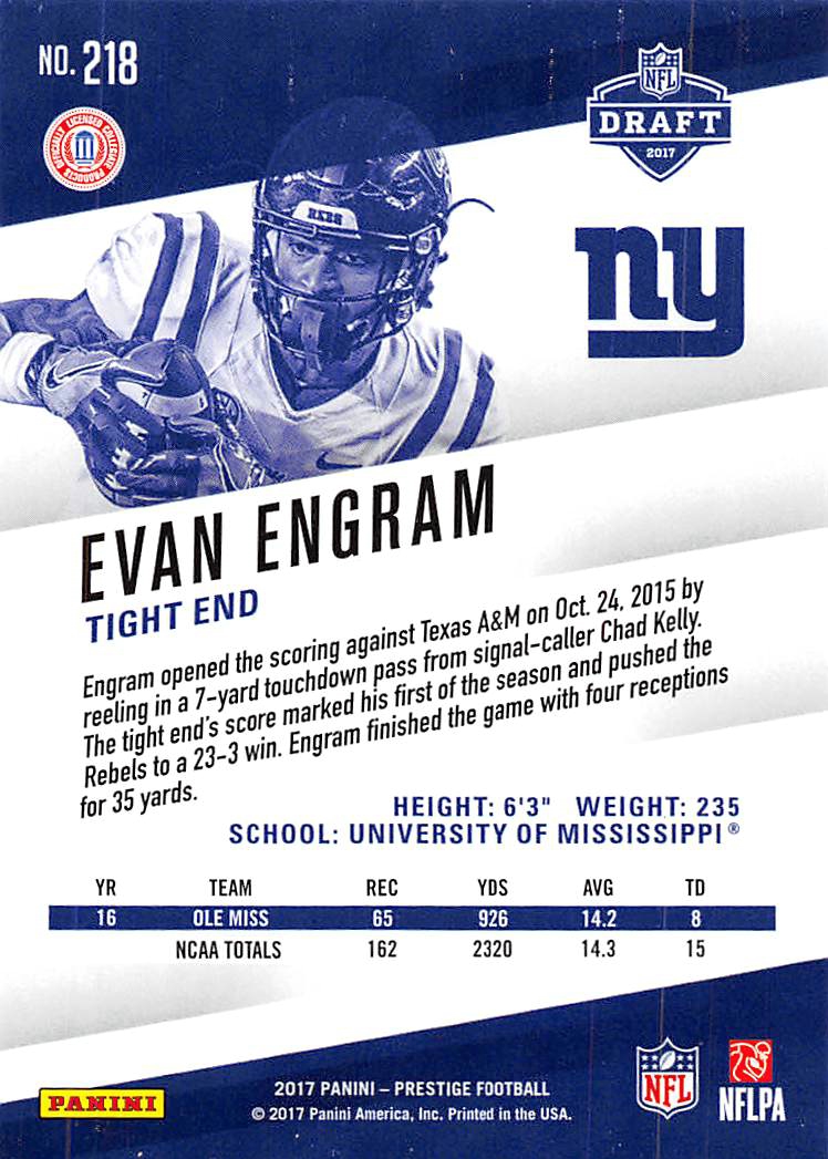 2017 Prestige Xtra Points Green #218 Evan Engram back image