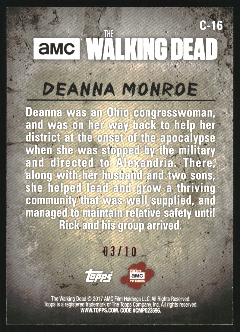 2017 Topps The Walking Dead Season 6 Characters Sepia #C16 Deanna Monroe back image
