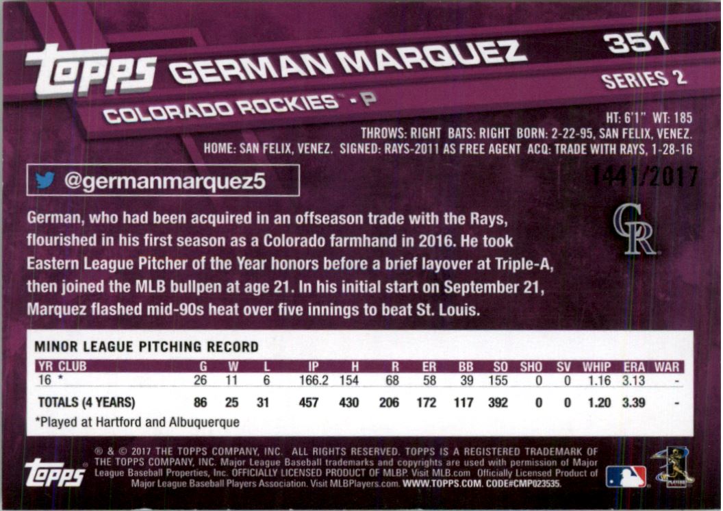 2017 Topps Gold #351 German Marquez back image