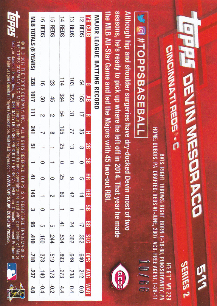 2017 Topps Black #511 Devin Mesoraco back image