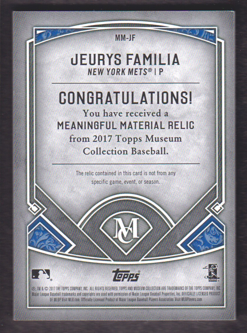 2017 Topps Museum Collection Meaningful Materials Relics Copper #MMJF Jeurys Familia back image