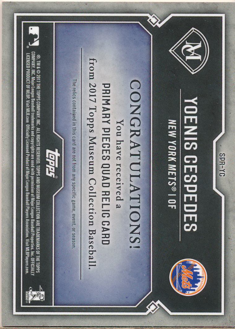2017 Topps Museum Collection Primary Pieces Quad Relics #SPRYC Yoenis Cespedes